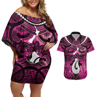 Personalised Maori Matariki Hei Matau Mawhero Couples Matching Off Shoulder Short Dress and Hawaiian Shirt Maori Kowhaiwhai Pattern Galaxy