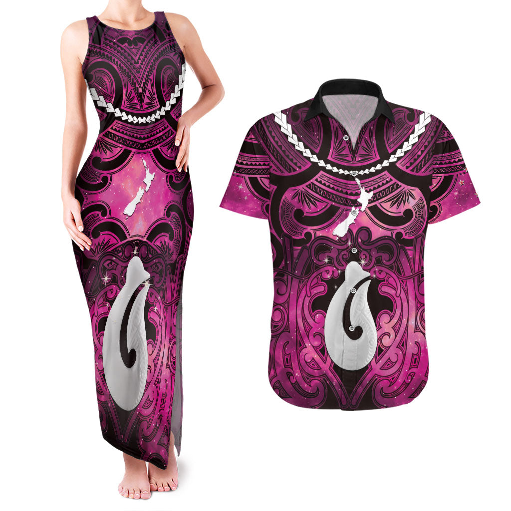 Personalised Maori Matariki Hei Matau Mawhero Couples Matching Tank Maxi Dress and Hawaiian Shirt Maori Kowhaiwhai Pattern Galaxy