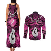 Personalised Maori Matariki Hei Matau Mawhero Couples Matching Tank Maxi Dress and Long Sleeve Button Shirt Maori Kowhaiwhai Pattern Galaxy LT01 - Polynesian Pride