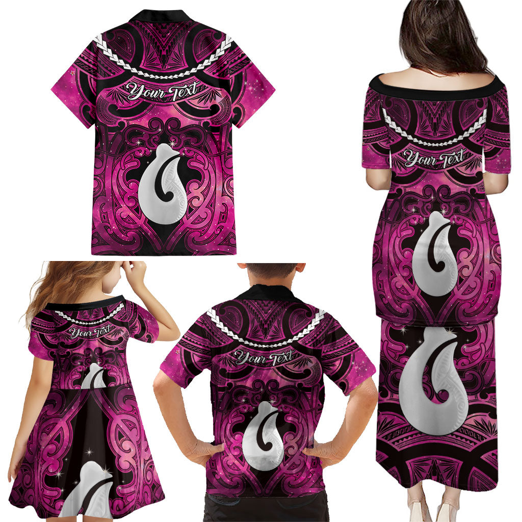 Personalised Maori Matariki Hei Matau Mawhero Family Matching Puletasi and Hawaiian Shirt Maori Kowhaiwhai Pattern Galaxy