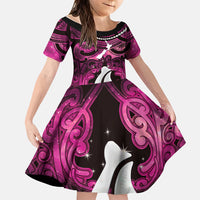 Personalised Maori Matariki Hei Matau Mawhero Family Matching Summer Maxi Dress and Hawaiian Shirt Maori Kowhaiwhai Pattern Galaxy LT01 Daughter's Dress Pink - Polynesian Pride