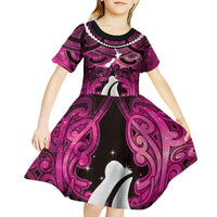 Personalised Maori Matariki Hei Matau Mawhero Kid Short Sleeve Dress Maori Kowhaiwhai Pattern Galaxy LT01 - Polynesian Pride