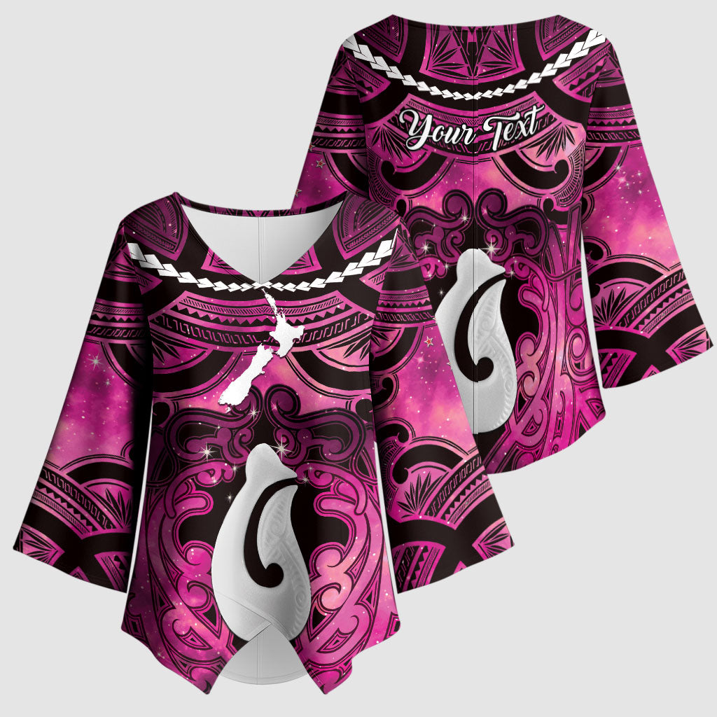 Personalised Maori Matariki Hei Matau Mawhero Kimono Sleeve Blouse Maori Kowhaiwhai Pattern Galaxy