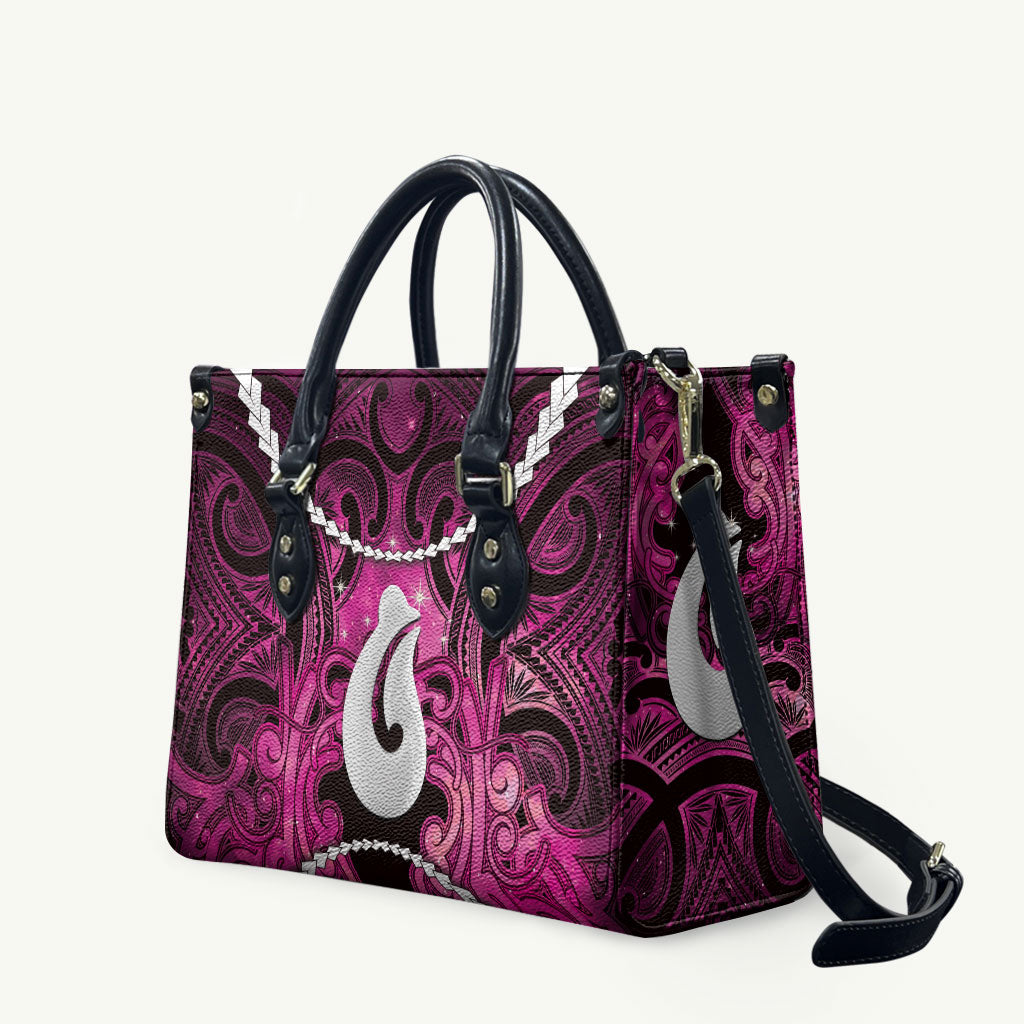 Maori Matariki Hei Matau Mawhero Leather Bag Maori Kowhaiwhai Pattern Galaxy LT01 Pink - Polynesian Pride