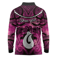 Personalised Maori Matariki Hei Matau Mawhero Long Sleeve Polo Shirt Maori Kowhaiwhai Pattern Galaxy LT01 - Polynesian Pride
