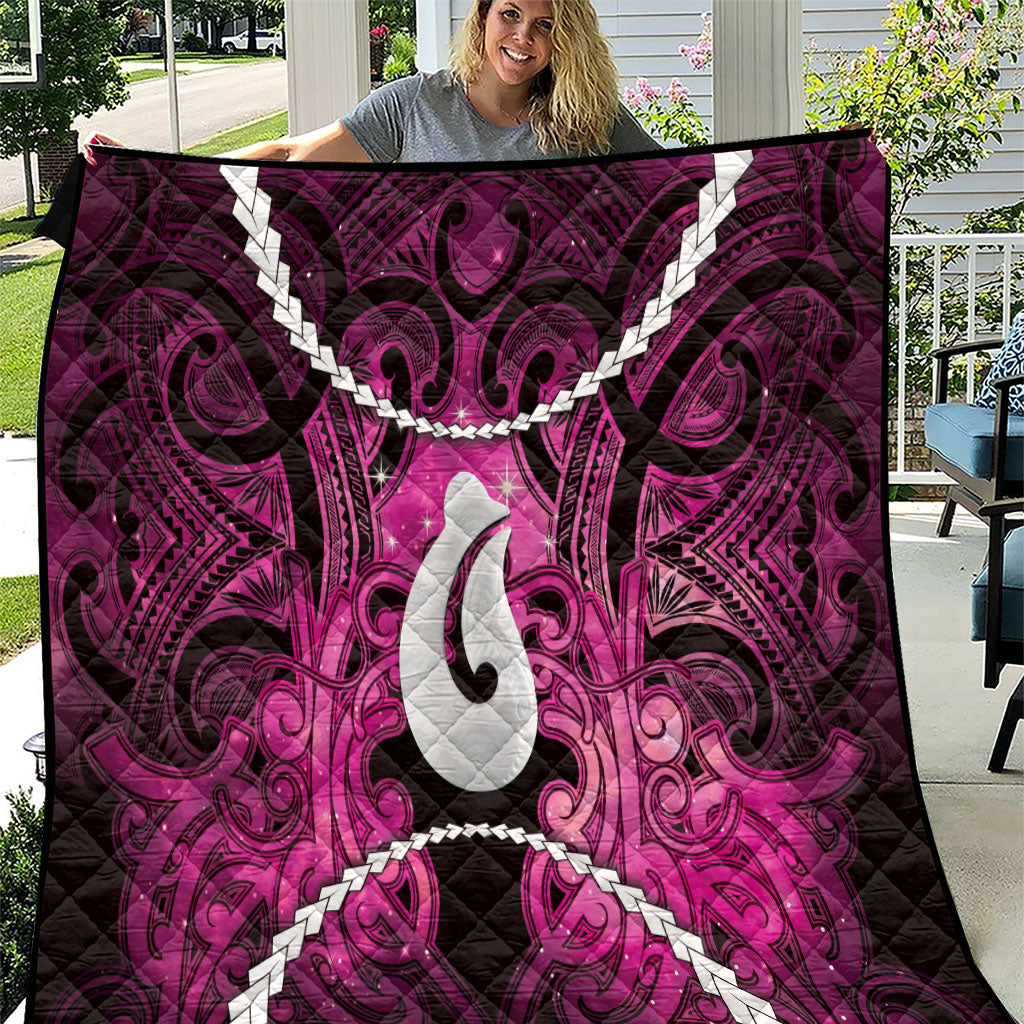 Maori Matariki Hei Matau Mawhero Quilt Maori Kowhaiwhai Pattern Galaxy LT01 Pink - Polynesian Pride