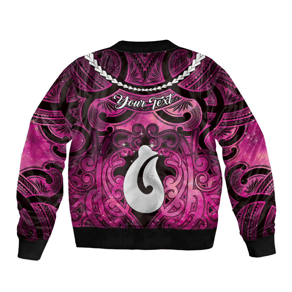 Personalised Maori Matariki Hei Matau Mawhero Sleeve Zip Bomber Jacket Maori Kowhaiwhai Pattern Galaxy