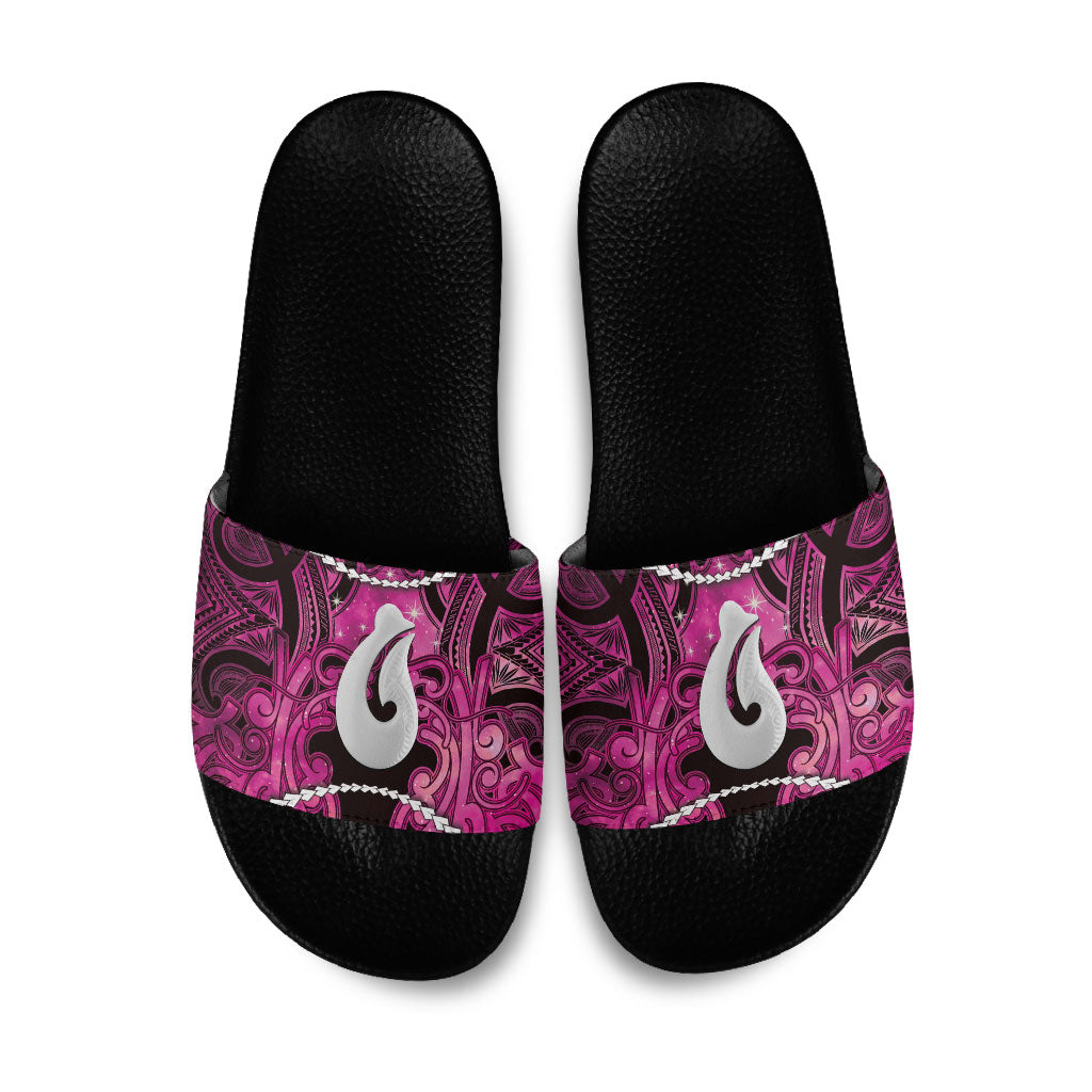 Maori Matariki Hei Matau Mawhero Slide Sandals Maori Kowhaiwhai Pattern Galaxy LT01 Pink - Polynesian Pride
