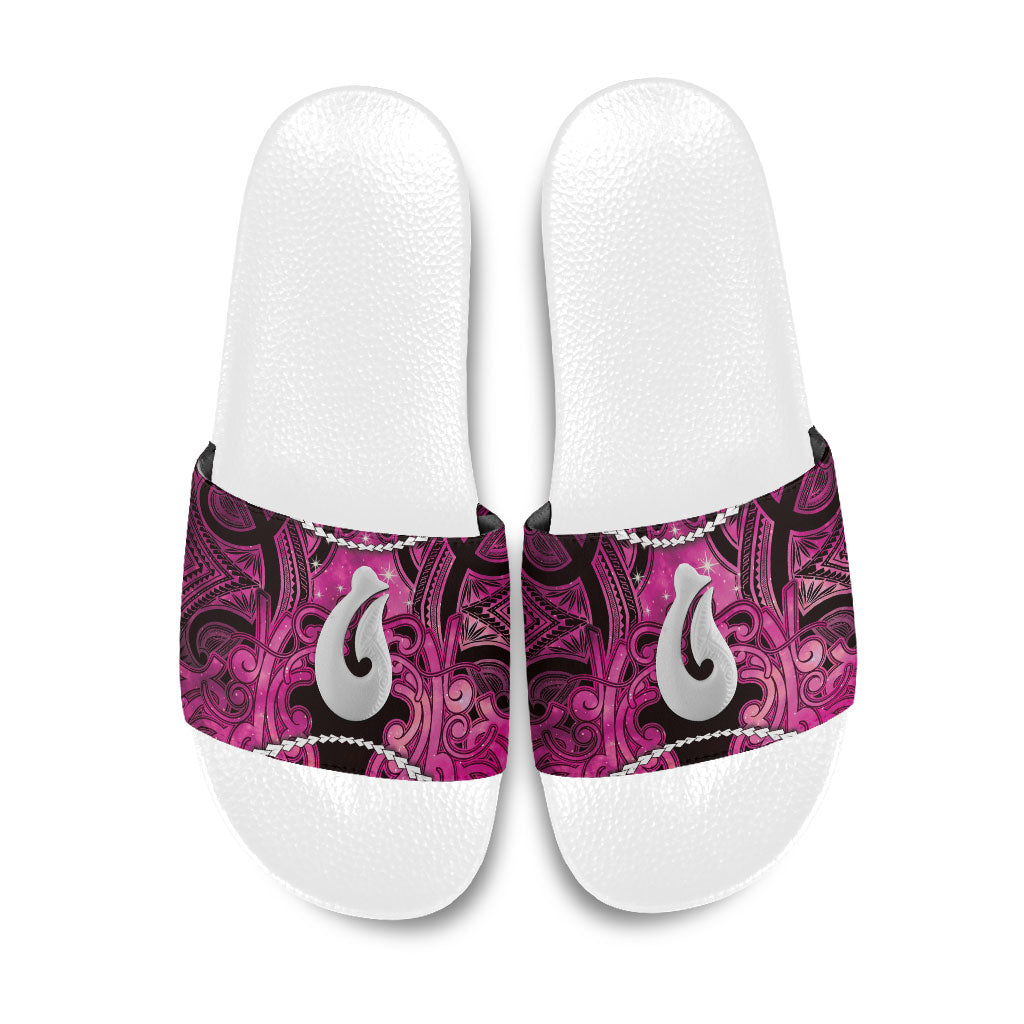 Maori Matariki Hei Matau Mawhero Slide Sandals Maori Kowhaiwhai Pattern Galaxy LT01 Pink - Polynesian Pride