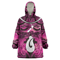 Personalised Maori Matariki Hei Matau Mawhero Wearable Blanket Hoodie Maori Kowhaiwhai Pattern Galaxy LT01 One Size Pink - Polynesian Pride