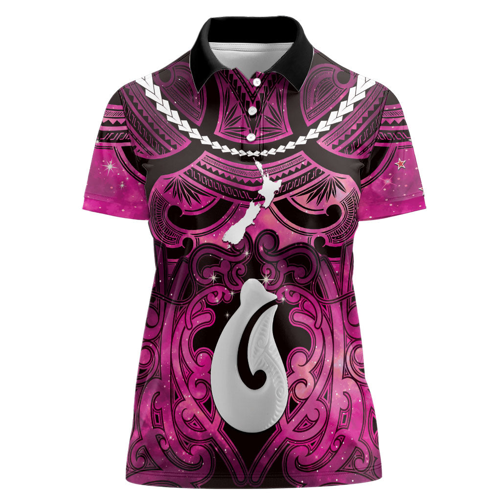 Personalised Maori Matariki Hei Matau Mawhero Women Polo Shirt Maori Kowhaiwhai Pattern Galaxy LT01 Female Pink - Polynesian Pride