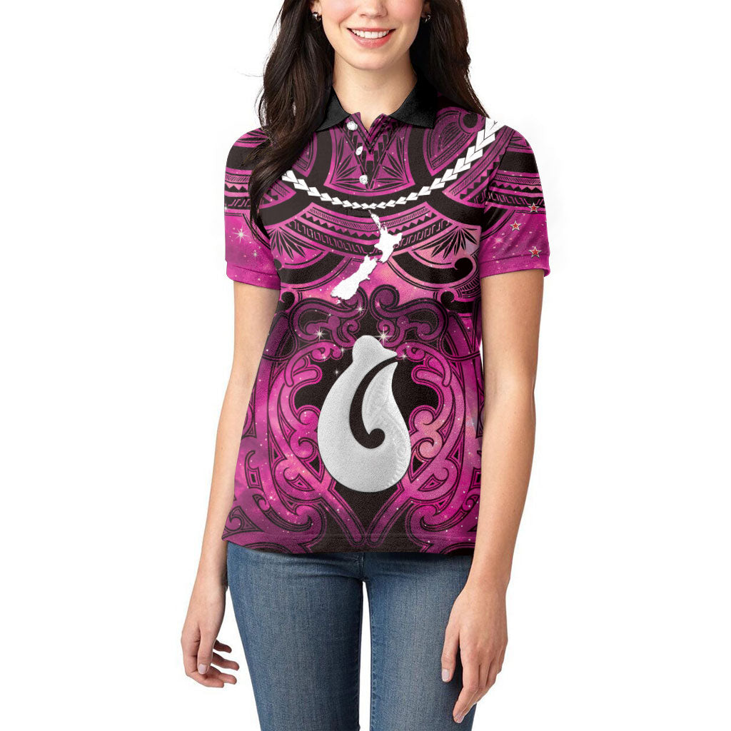 Personalised Maori Matariki Hei Matau Mawhero Women Polo Shirt Maori Kowhaiwhai Pattern Galaxy LT01 - Polynesian Pride