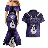 Personalised Maori Matariki Hei Matau Waiporoporo Couples Matching Mermaid Dress and Hawaiian Shirt Maori Kowhaiwhai Pattern Galaxy LT01 - Polynesian Pride