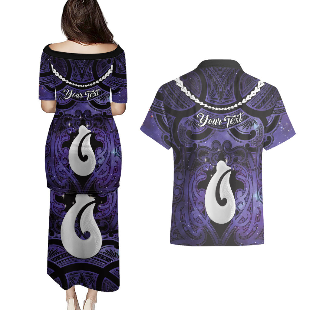 Personalised Maori Matariki Hei Matau Waiporoporo Couples Matching Puletasi and Hawaiian Shirt Maori Kowhaiwhai Pattern Galaxy LT01 - Polynesian Pride