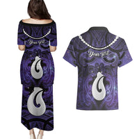 Personalised Maori Matariki Hei Matau Waiporoporo Couples Matching Puletasi and Hawaiian Shirt Maori Kowhaiwhai Pattern Galaxy LT01 - Polynesian Pride