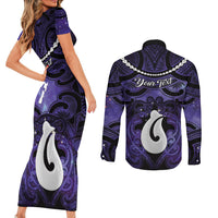 Personalised Maori Matariki Hei Matau Waiporoporo Couples Matching Short Sleeve Bodycon Dress and Long Sleeve Button Shirt Maori Kowhaiwhai Pattern Galaxy