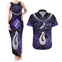 Personalised Maori Matariki Hei Matau Waiporoporo Couples Matching Tank Maxi Dress and Hawaiian Shirt Maori Kowhaiwhai Pattern Galaxy