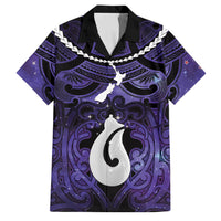 Personalised Maori Matariki Hei Matau Waiporoporo Family Matching Mermaid Dress and Hawaiian Shirt Maori Kowhaiwhai Pattern Galaxy LT01 Dad's Shirt - Short Sleeve Purple - Polynesian Pride