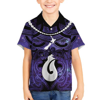 Personalised Maori Matariki Hei Matau Waiporoporo Family Matching Off Shoulder Maxi Dress and Hawaiian Shirt Maori Kowhaiwhai Pattern Galaxy LT01 Son's Shirt Purple - Polynesian Pride