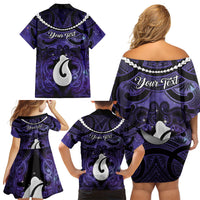 Personalised Maori Matariki Hei Matau Waiporoporo Family Matching Off Shoulder Short Dress and Hawaiian Shirt Maori Kowhaiwhai Pattern Galaxy LT01 - Polynesian Pride