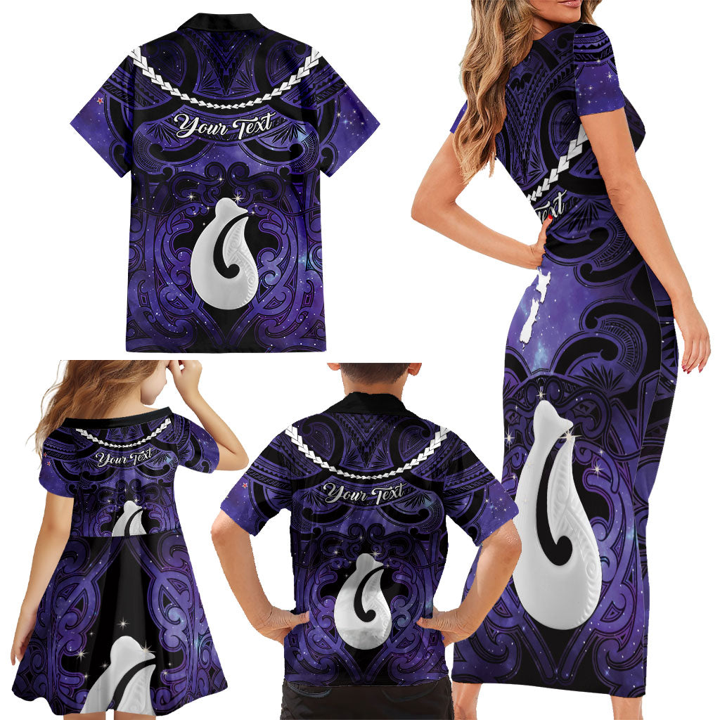Personalised Maori Matariki Hei Matau Waiporoporo Family Matching Short Sleeve Bodycon Dress and Hawaiian Shirt Maori Kowhaiwhai Pattern Galaxy LT01 - Polynesian Pride
