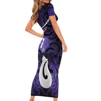 Personalised Maori Matariki Hei Matau Waiporoporo Family Matching Short Sleeve Bodycon Dress and Hawaiian Shirt Maori Kowhaiwhai Pattern Galaxy LT01 - Polynesian Pride