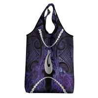 Maori Matariki Hei Matau Waiporoporo Grocery Bag Maori Kowhaiwhai Pattern Galaxy