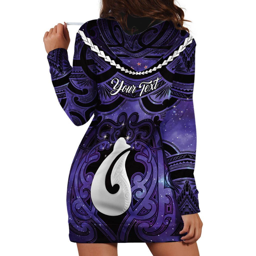 Personalised Maori Matariki Hei Matau Waiporoporo Hoodie Dress Maori Kowhaiwhai Pattern Galaxy