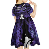 Personalised Maori Matariki Hei Matau Waiporoporo Kid Short Sleeve Dress Maori Kowhaiwhai Pattern Galaxy LT01 - Polynesian Pride