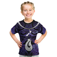 Personalised Maori Matariki Hei Matau Waiporoporo Kid T Shirt Maori Kowhaiwhai Pattern Galaxy LT01 Purple - Polynesian Pride
