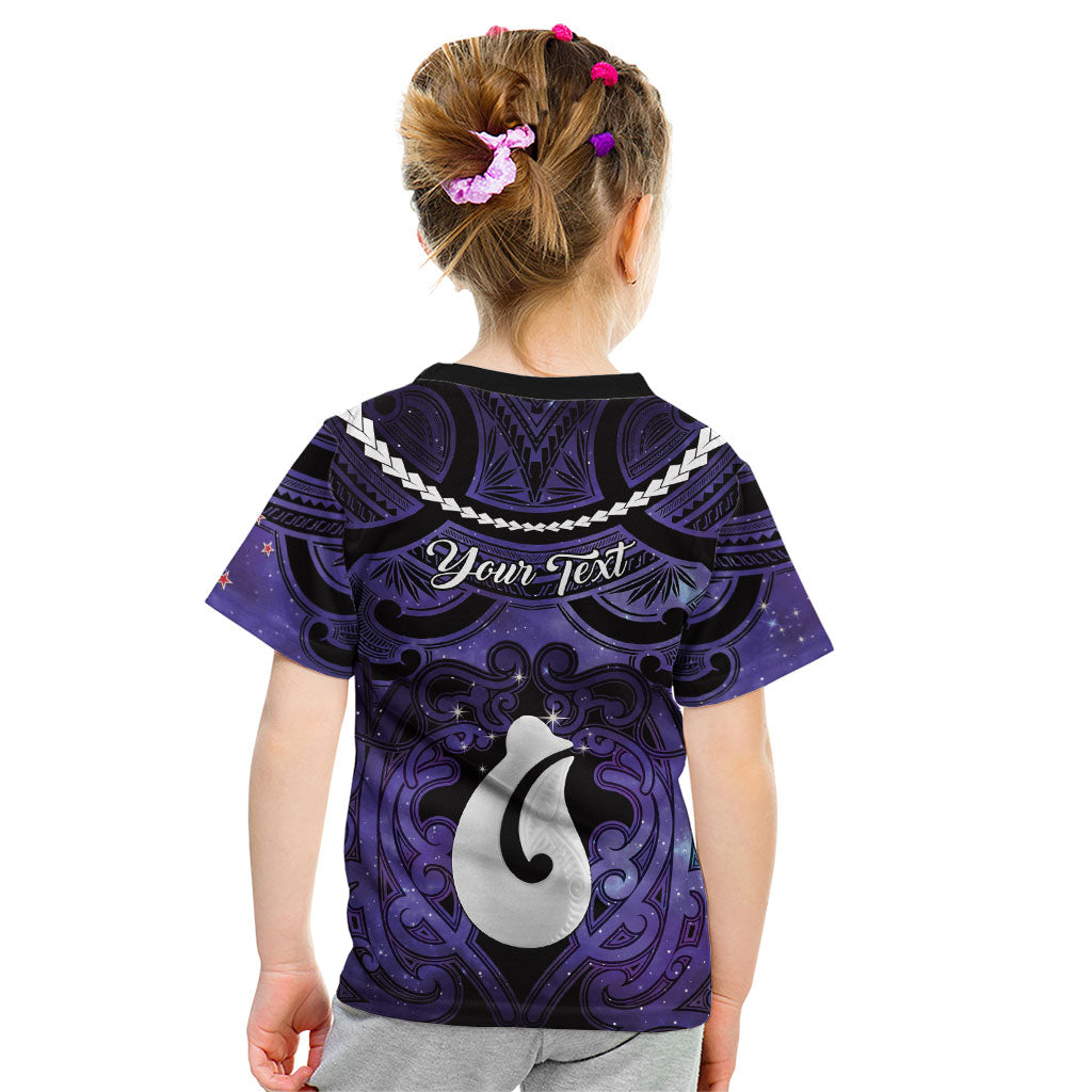 Personalised Maori Matariki Hei Matau Waiporoporo Kid T Shirt Maori Kowhaiwhai Pattern Galaxy LT01 - Polynesian Pride