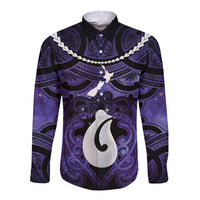 Personalised Maori Matariki Hei Matau Waiporoporo Long Sleeve Button Shirt Maori Kowhaiwhai Pattern Galaxy