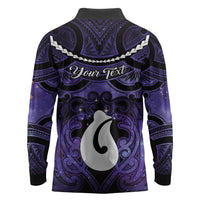 Personalised Maori Matariki Hei Matau Waiporoporo Long Sleeve Polo Shirt Maori Kowhaiwhai Pattern Galaxy LT01 - Polynesian Pride