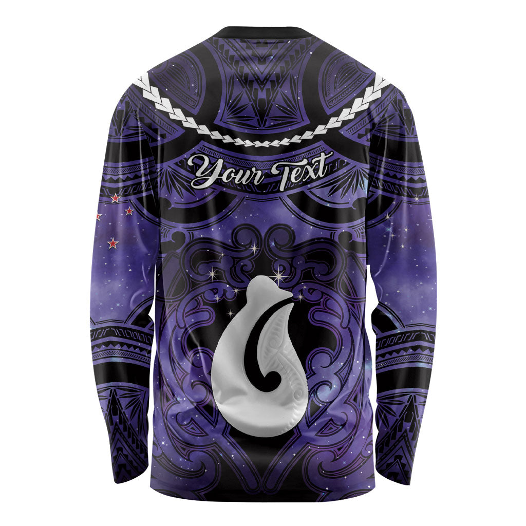 Personalised Maori Matariki Hei Matau Waiporoporo Long Sleeve Shirt Maori Kowhaiwhai Pattern Galaxy