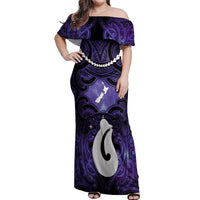 Personalised Maori Matariki Hei Matau Waiporoporo Off Shoulder Maxi Dress Maori Kowhaiwhai Pattern Galaxy LT01 Women Purple - Polynesian Pride