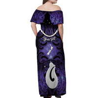 Personalised Maori Matariki Hei Matau Waiporoporo Off Shoulder Maxi Dress Maori Kowhaiwhai Pattern Galaxy LT01 - Polynesian Pride
