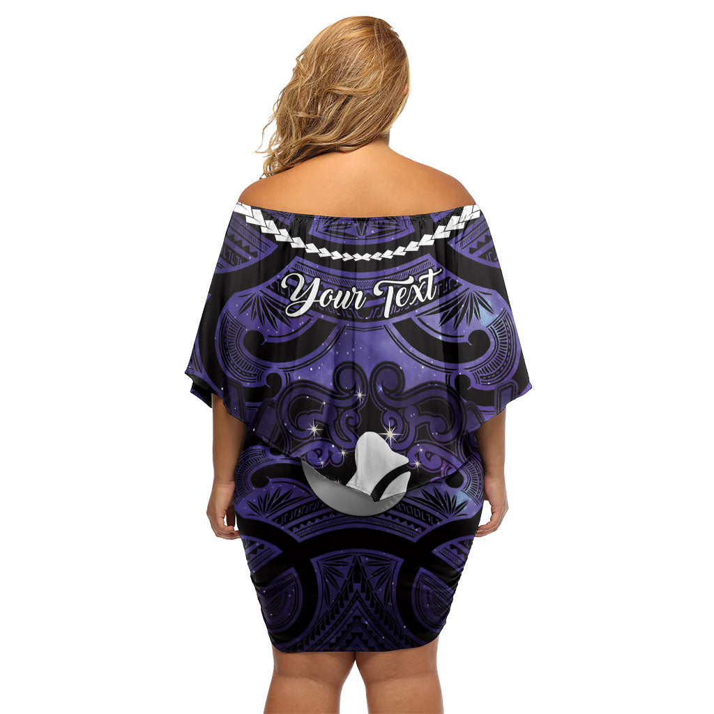 Personalised Maori Matariki Hei Matau Waiporoporo Off Shoulder Short Dress Maori Kowhaiwhai Pattern Galaxy LT01 - Polynesian Pride