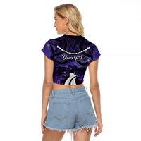 Personalised Maori Matariki Hei Matau Waiporoporo Raglan Cropped T Shirt Maori Kowhaiwhai Pattern Galaxy LT01 - Polynesian Pride