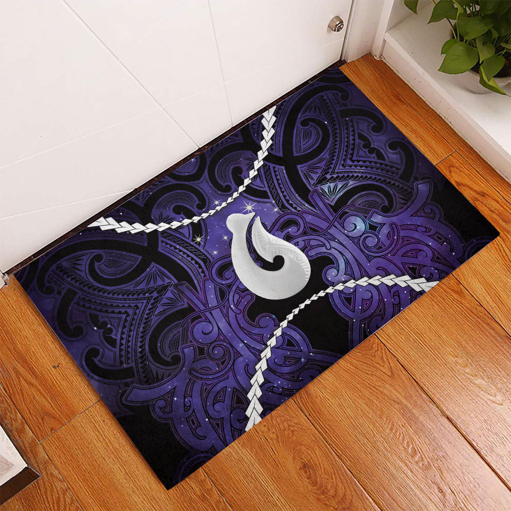 Maori Matariki Hei Matau Waiporoporo Rubber Doormat Maori Kowhaiwhai Pattern Galaxy