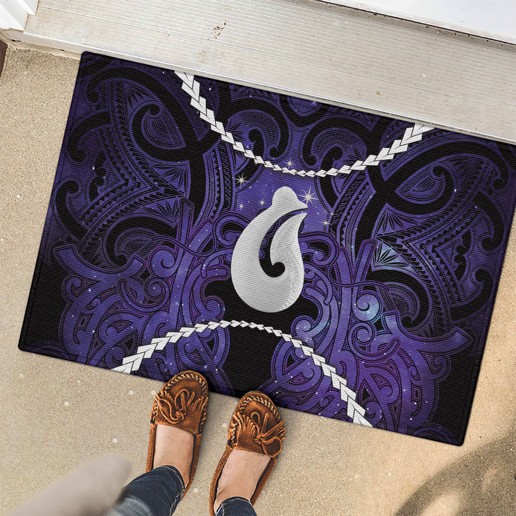 Maori Matariki Hei Matau Waiporoporo Rubber Doormat Maori Kowhaiwhai Pattern Galaxy