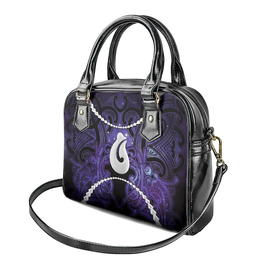 Maori Matariki Hei Matau Waiporoporo Shoulder Handbag Maori Kowhaiwhai Pattern Galaxy