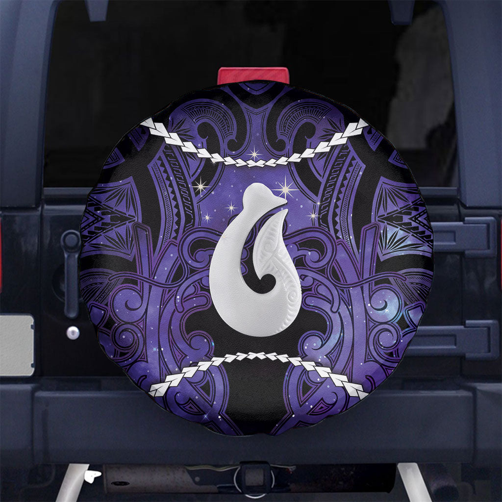 Maori Matariki Hei Matau Waiporoporo Spare Tire Cover Maori Kowhaiwhai Pattern Galaxy LT01 No hole Purple - Polynesian Pride
