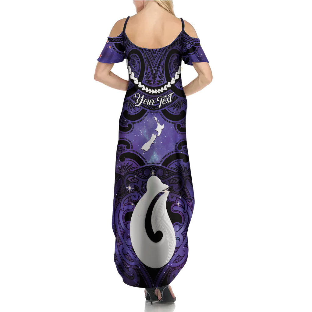 Personalised Maori Matariki Hei Matau Waiporoporo Summer Maxi Dress Maori Kowhaiwhai Pattern Galaxy LT01 - Polynesian Pride
