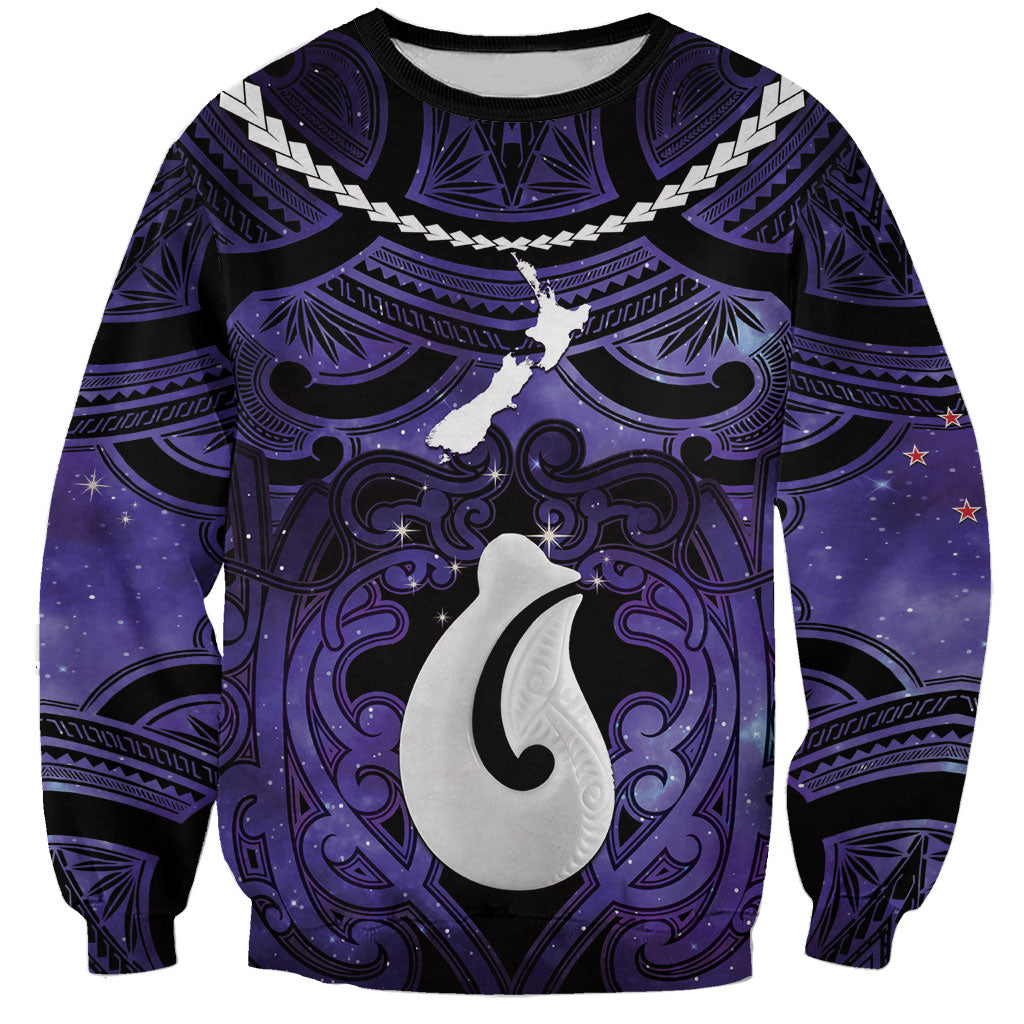 Personalised Maori Matariki Hei Matau Waiporoporo Sweatshirt Maori Kowhaiwhai Pattern Galaxy LT01 Unisex Purple - Polynesian Pride