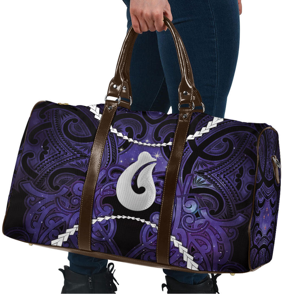 Maori Matariki Hei Matau Waiporoporo Travel Bag Maori Kowhaiwhai Pattern Galaxy