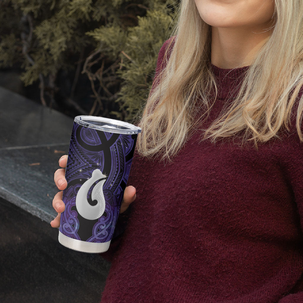 Personalised Maori Matariki Hei Matau Waiporoporo Tumbler Cup Maori Kowhaiwhai Pattern Galaxy LT01 - Polynesian Pride