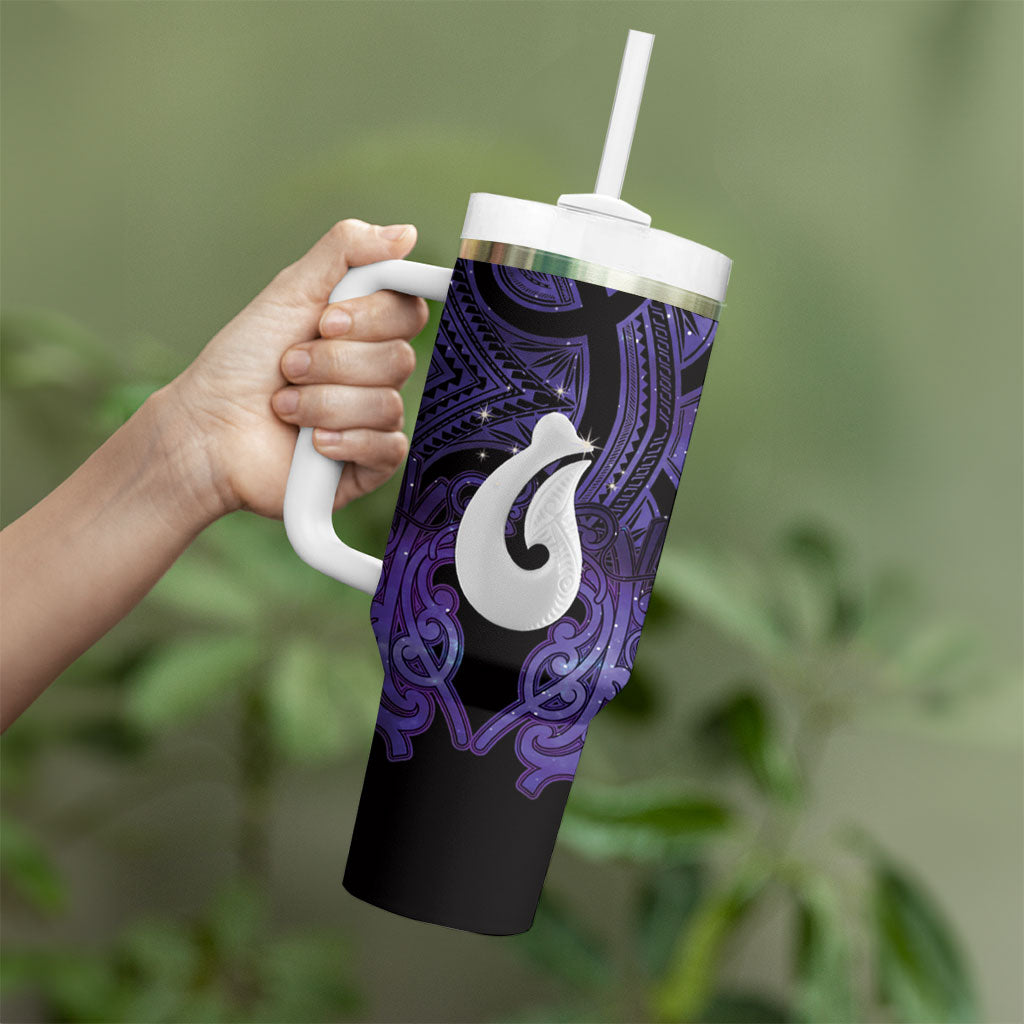 Personalised Maori Matariki Hei Matau Waiporoporo Tumbler With Handle Maori Kowhaiwhai Pattern Galaxy