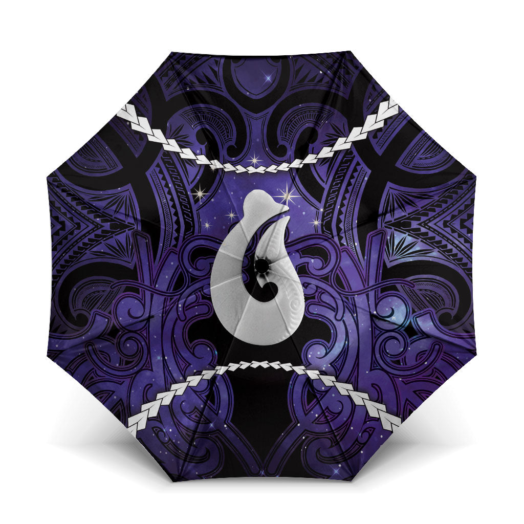 Maori Matariki Hei Matau Waiporoporo Umbrella Maori Kowhaiwhai Pattern Galaxy LT01 One Size Folded 11.42 inch Opened Diameter 37.4 inch Purple - Polynesian Pride