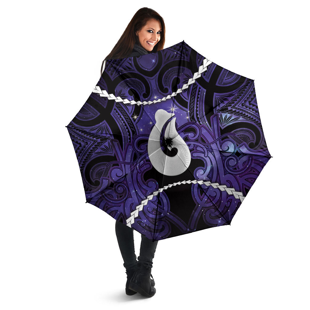 Maori Matariki Hei Matau Waiporoporo Umbrella Maori Kowhaiwhai Pattern Galaxy LT01 - Polynesian Pride