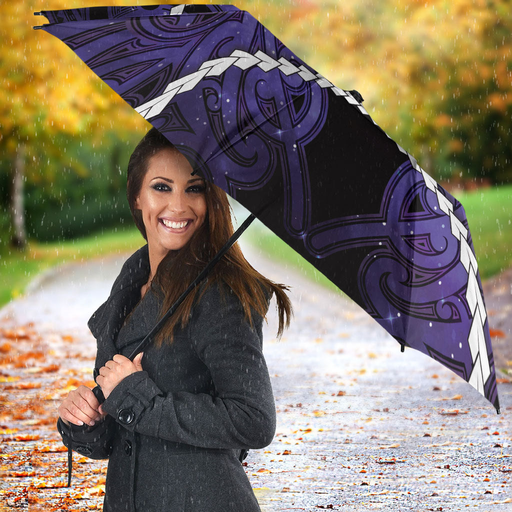 Maori Matariki Hei Matau Waiporoporo Umbrella Maori Kowhaiwhai Pattern Galaxy LT01 - Polynesian Pride